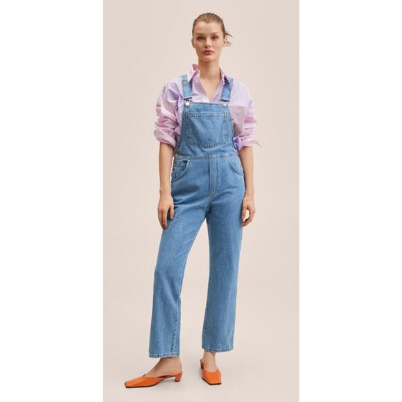 Mango Straight Denim Dungarees Overalls Casual Outdoor Relax Women's M New - Picture 1 of 16